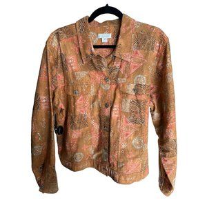 Christopher & Banks sz XL linen blend fall color Hawaiian print rust jean jacket